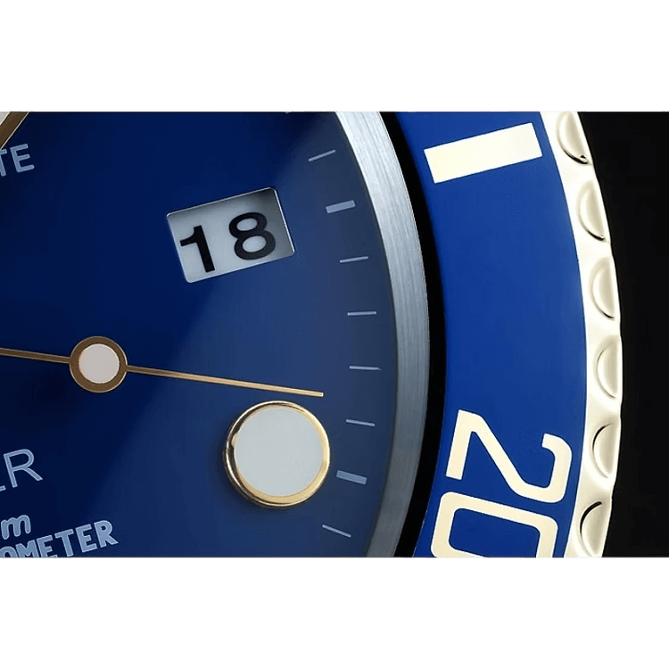 Horloge Murale de Luxe Bleu et Or - Inspirée de la Rolex Submariner - Passeport Cases