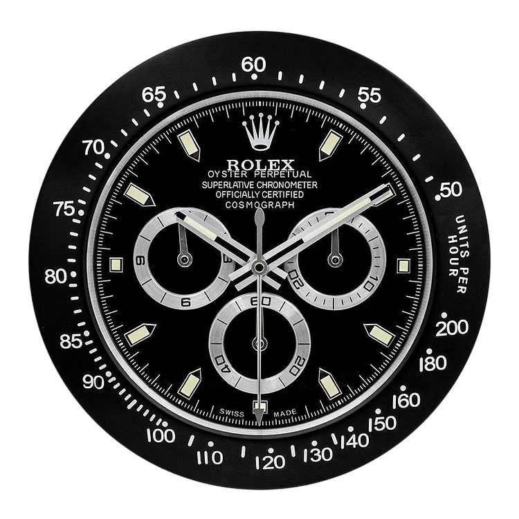 Horloge Murale de Luxe - Rolex Daytona Noir Intégral - Passeport Cases