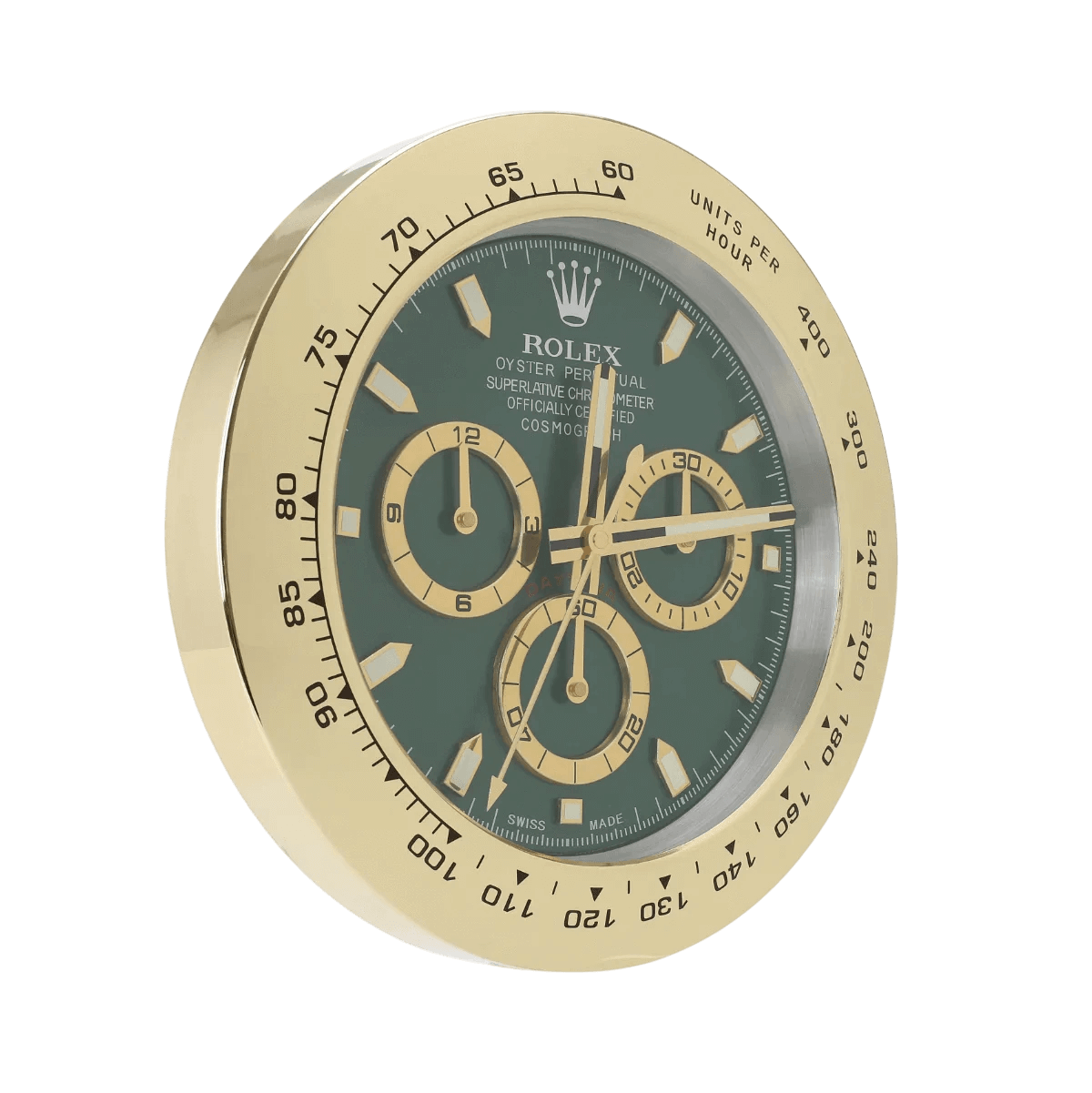 Horloge Murale de Luxe Daytona - Design Or et Vert Élégant - Passeport Cases
