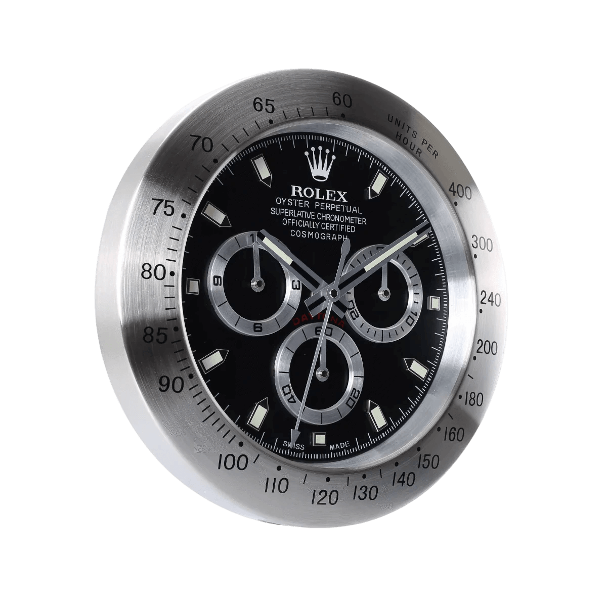 Horloge Murale de Luxe Rolex Daytona Argent et Noir - Élégance et Précision - Passeport Cases