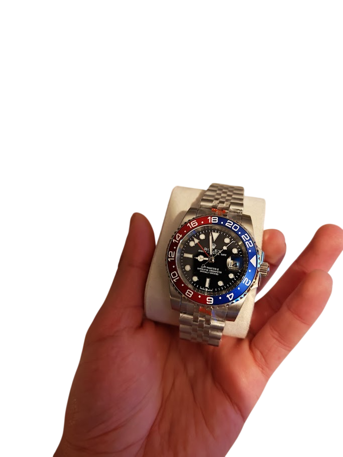 👑 GMT-Master II Pepsi – Full Set – Cadran Noir, Lunette Rouge & Bleue