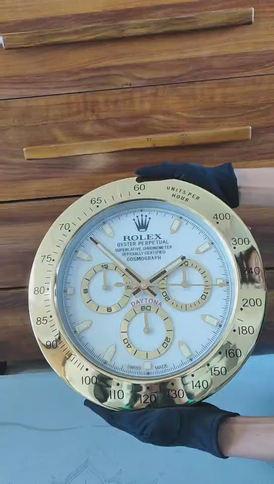 Horloge Murale "Daytona" – Édition Gold & White